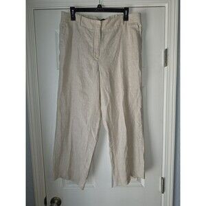 Talbots Pants Womens 12 Beige Linen Wide Leg Crop Nautical Beach Coastal
